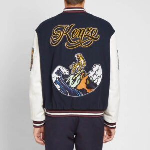 Kenzo Navy Embroidered Wool Blend Varsity Jacket