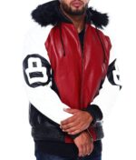 8 Ball Red White Robert Phillipe Jacket with Fur Hood