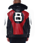 8 Ball Red White Robert Phillipe Jacket with Fur Hood