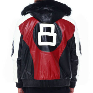 8 Ball Red White Robert Phillipe Jacket with Fur Hood