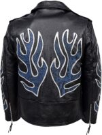 Black Classic Brando Blue Flames Biker Leather Jacket