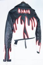 Black Cropped Flames Biker Leather Jacket