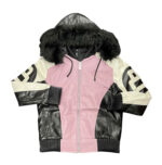 Blush Pink White 8 Ball Robert Phillipe Jacket with Fur Hood