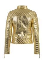 Golden Metallic Leather Padded Biker Jacket