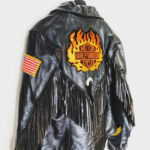 Harley Davidson Black Fringe Flame Biker Leather Jacket