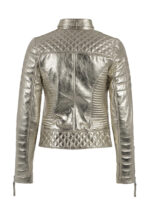 Silver Metallic Leather Padded Biker Jacket