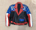 Vintage 90s USA Flag Freedom Biker Leather Jacket