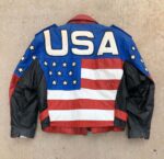 Vintage 90s USA Flag Freedom Biker Leather Jacket