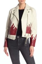 White Red Flames Biker Leather Jacket