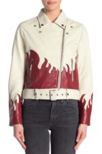 White Red Flames Biker Leather Jacket