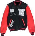 Black Eagle Logo Red Leather Varsity Bomber Jacket