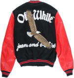 Black Eagle Logo Red Leather Varsity Bomber Jacket