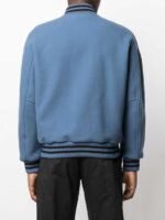 Blue Wool Black Striped Sleeves Varsity Bomber Jacket