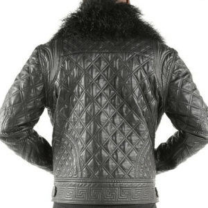 Black Pelle Pelle Quilted Fur Collar Biker Jacket