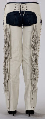 White Bone Leather Fringe Western Chaps