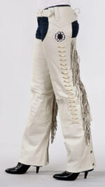 White Bone Leather Fringe Western Chaps