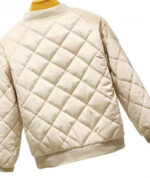 Beige Quilted Satin Bomber Jacket