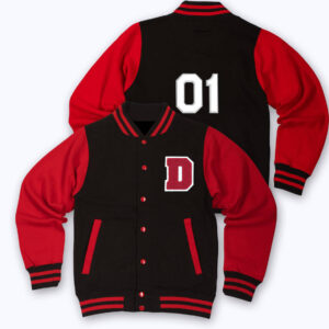 Black Red D Letterman Varsity Jacket