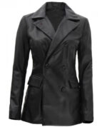 Breanna Double Breasted Black Leather Blazer