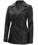 Breanna Double Breasted Black Leather Blazer