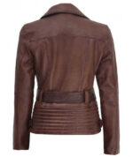 Brown Belted Asymmetrical Biker Jacket