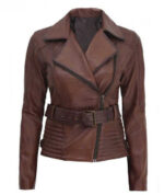 Brown Belted Asymmetrical Biker Jacket