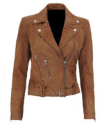 Brown Melanie Suede Leather Biker Jacket