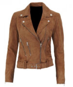 Brown Melanie Suede Leather Biker Jacket