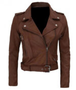 Dark Brown Nellie Leather Biker Jacket