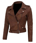 Dark Brown Nellie Leather Biker Jacket
