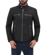 Distressed Black Retro Cafe Racer Leather Jacket
