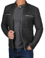 Distressed Black Retro Cafe Racer Leather Jacket