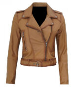 Light Brown Nellie Leather Biker Jacket