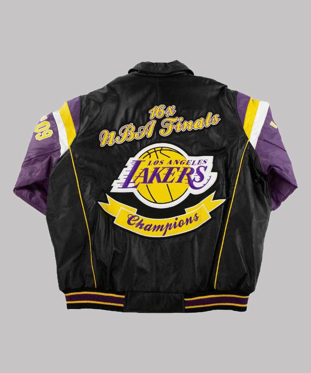 Los Angeles Lakers JH Design 17-Time NBA Finals Champions Embroidered Logos Full-Snap Leather Jacket - Black Large