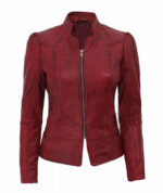 Maroon Amy Fitted Leather Jacket