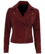 Maroon Asymmetrical Tonya Suede Leather Biker Jacket