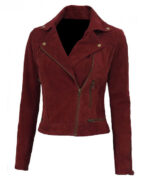 Maroon Asymmetrical Tonya Suede Leather Biker Jacket