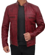 Maroon Cafe Racer Leather Jacket