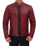 Maroon Cafe Racer Leather Jacket