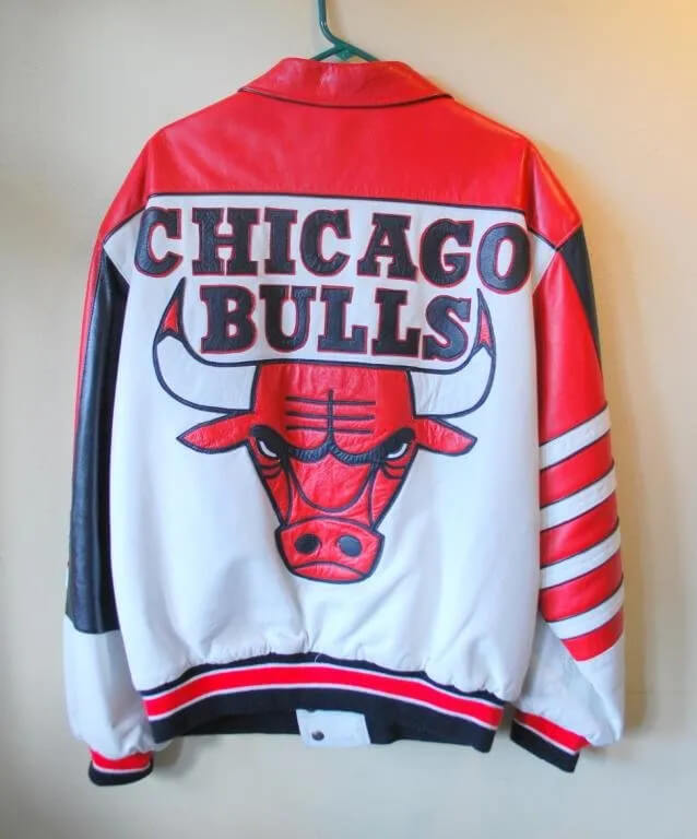 Michael Jordan Chicago Bulls Red White Leather Jacket - Maker of Jacket