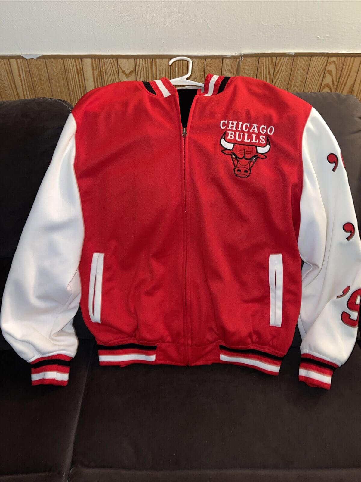 NBA Red White Chicago Bulls Varsity Jacket - Maker of Jacket