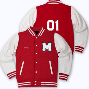 Red White 01 Letterman Baseball Varsity Jacket