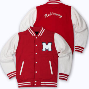 Red White Holloway Letterman Baseball Varsity Jacket