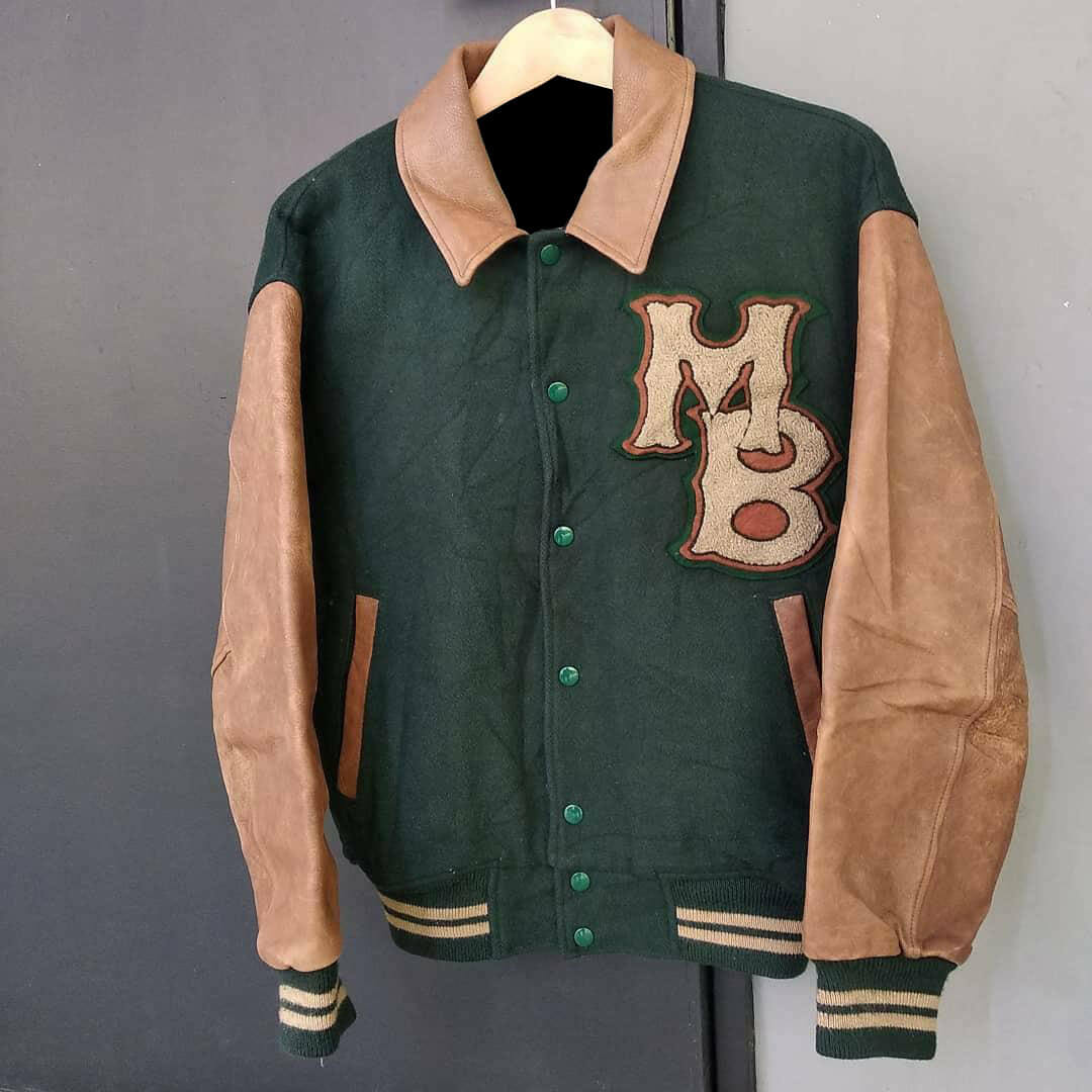 Varsity Letterman Baseball Bomber Retro Vintage Jacket Forest Green Wool  Gold Genuine Leather Sleeves at  Men’s Clothing store