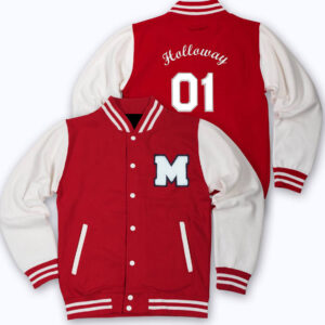 White Red M Letterman Baseball Varsity Jacket