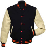 Black Cream Orange Baseball Varsity Jacket