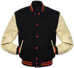 Black Cream Orange Baseball Varsity Jacket
