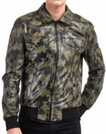 Classic Military Camouflage Leather Jacket