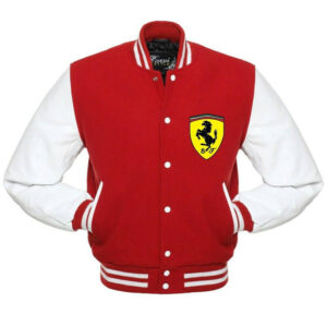 Red White Ferrari Baseball Varsity Jacket