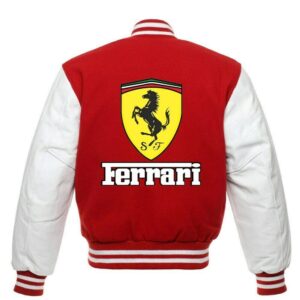 Red White Ferrari Baseball Varsity Jacket